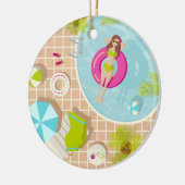 Zwemzwembad meisje op strand bikini keramisch ornament (Links)