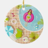 Zwemzwembad meisje op strand bikini keramisch ornament (Achterkant)