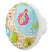 Zwemzwembad meisje op strand bikini keramische knop (Rechts)