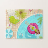 Zwemzwembad meisje op strand bikini legpuzzel (Horizontaal)