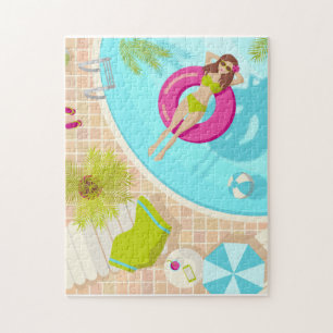 Zwemzwembad meisje op strand bikini legpuzzel