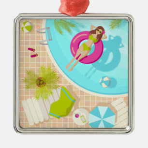 Zwemzwembad meisje op strand bikini metalen ornament