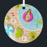 Zwemzwembad meisje op strand bikini metalen ornament<br><div class="desc">De tropische zomer met een meisje in een zwembad</div>