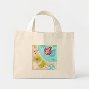 Zwemzwembad meisje op strand bikini mini tote bag