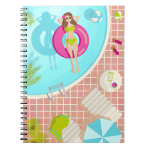 Zwemzwembad meisje op strand bikini notitieboek