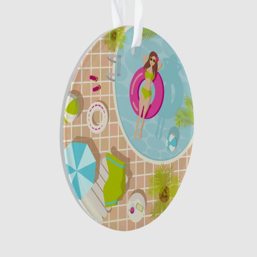 Zwemzwembad meisje op strand bikini ornament (voorkant)