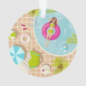 Zwemzwembad meisje op strand bikini ornament (achterkant)