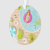 Zwemzwembad meisje op strand bikini ornament (voorkant)