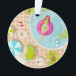 Zwemzwembad meisje op strand bikini ornament<br><div class="desc">De tropische zomer met een meisje in een zwembad</div>