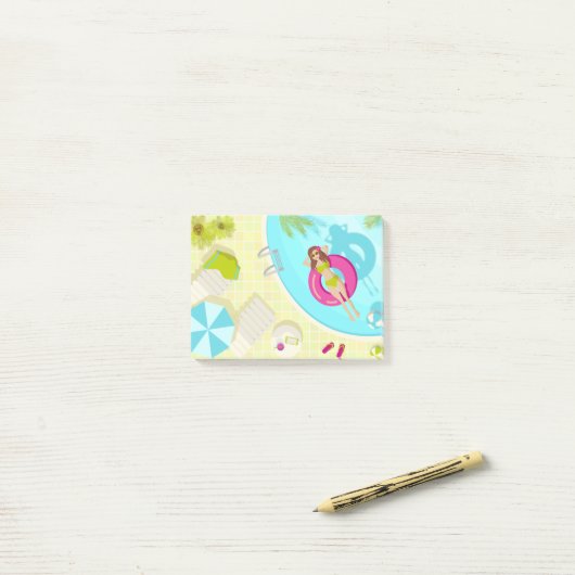 Zwemzwembad meisje op strand bikini post-it® notes (Op bureau)