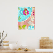 Zwemzwembad meisje op strand bikini poster (Keuken)