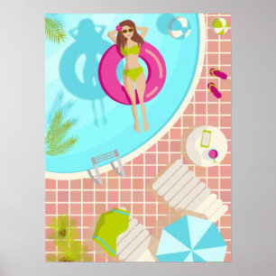 Zwemzwembad meisje op strand bikini poster