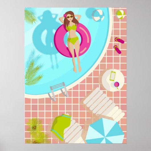 Zwemzwembad meisje op strand bikini poster (Voorkant)