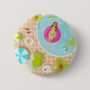 Zwemzwembad meisje op strand bikini ronde button 5,7 cm