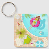 Zwemzwembad meisje op strand bikini sleutelhanger (Voorkant)
