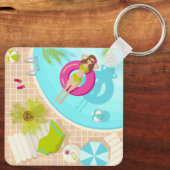 Zwemzwembad meisje op strand bikini sleutelhanger (Achterkant)