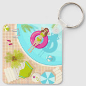 Zwemzwembad meisje op strand bikini sleutelhanger (Achterkant)