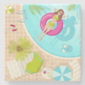 Zwemzwembad meisje op strand bikini stenen onderzetter (Voorkant)