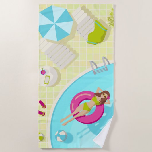 Zwemzwembad meisje op strand bikini strandlaken (Voorkant)