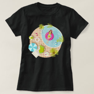 Zwemzwembad meisje op strand bikini t-shirt