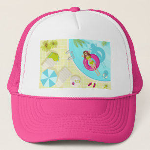 Zwemzwembad meisje op strand bikini trucker pet