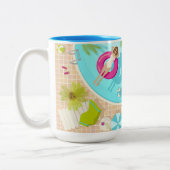 Zwemzwembad meisje op strand bikini tweekleurige koffiemok (Links)