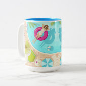 Zwemzwembad meisje op strand bikini tweekleurige koffiemok (Voorkant links)