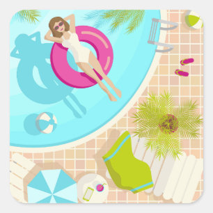 Zwemzwembad meisje op strand bikini vierkante sticker