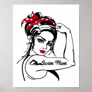 Zwemzwembrim mam Rosie de riveter omhoog Poster