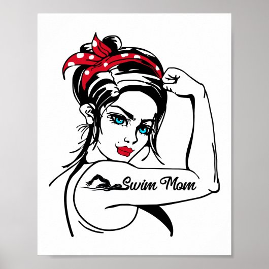 Zwemzwembrim mam Rosie de riveter omhoog Poster (Voorkant)