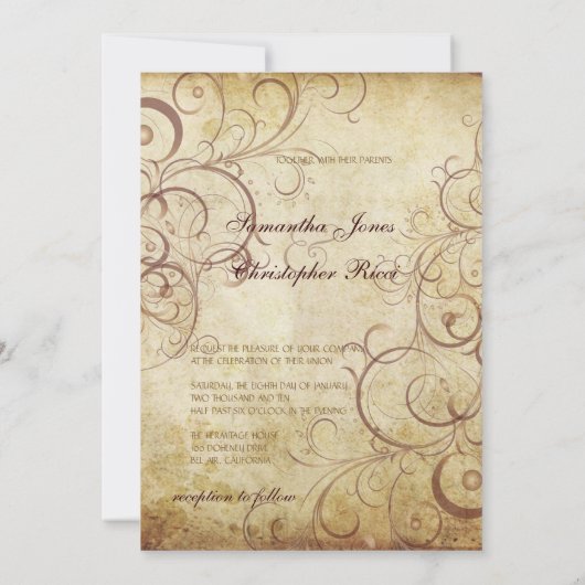  zwenken/faux parchment Wedding Invitting Kaart (Achterkant)