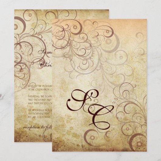  zwenken/faux parchment Wedding Invitting Kaart (Voorkant / Achterkant)