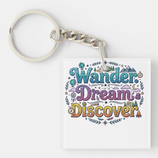 Zwerf. Droom. Ontdek. – Inspirerende Reizen A Sleutelhanger (voorkant)