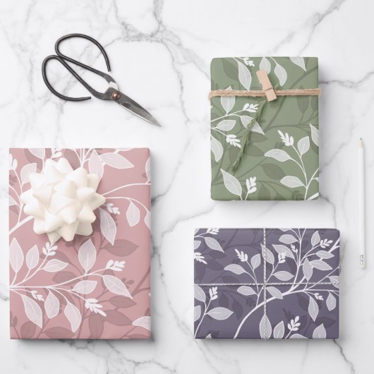 Zwerfbladeren Elegant Botanisch Patroon Inpakpapier Vel (Voorkant)