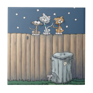 Zwerfkatten op een hek Keramiek tegel Tegeltje