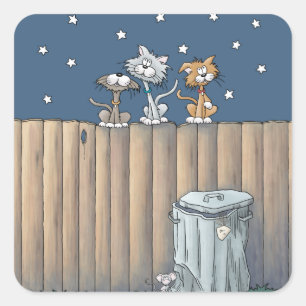 Zwerfkatten op een hek Vierkante sticker