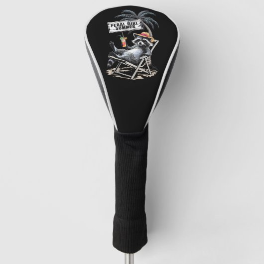 Zwerfmeisje Zomer Strand Grappige Wasbeer Golfheadcover (Voorkant)