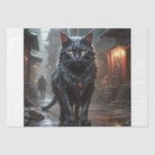 Zwerfzwarte kat, meester van de straten -Decoupage Tissuepapier (Voorkant)