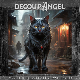 Zwerfzwarte kat, meester van de straten -Decoupage Tissuepapier