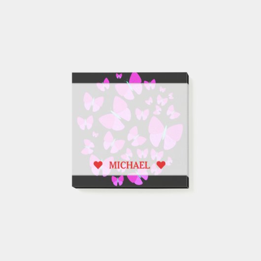 zwerm artistieke butterfvliegen en aangepaste naam post-it® notes (Voorkant)