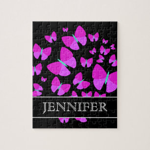 zwerm artistieke vlinders + aangepaste naam Puzzle Legpuzzel