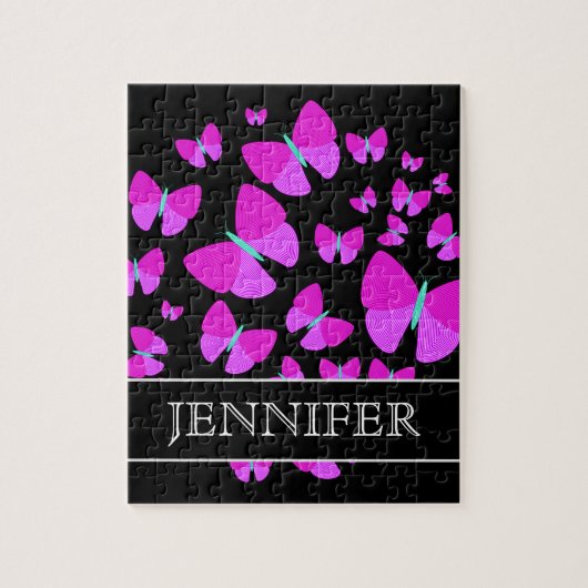 zwerm artistieke vlinders + aangepaste naam Puzzle Legpuzzel (Verticaal)