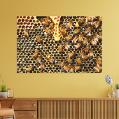zwerm bijen op honingraat canvas afdruk (Insitu (Woonkamer))