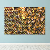 zwerm bijen op honingraat canvas afdruk (Insitu (Houten vloer))
