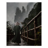 Zwervende Samoerai reis op een Misty Mountain Path Perfect Poster (Voorkant)