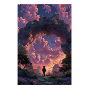 Zwerver bij Sunset Arch Fantasielandschap Perfect Poster
