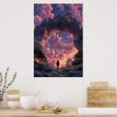 Zwerver bij Sunset Arch Fantasielandschap Poster (Keuken)
