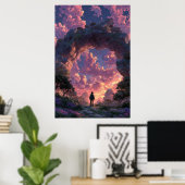 Zwerver bij Sunset Arch Fantasielandschap Poster (Thuiskantoor)