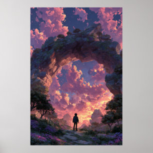 Zwerver bij Sunset Arch Fantasielandschap Poster