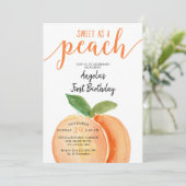 Zweten als een peach Girl First Birthday Kaart (Staand voorkant)